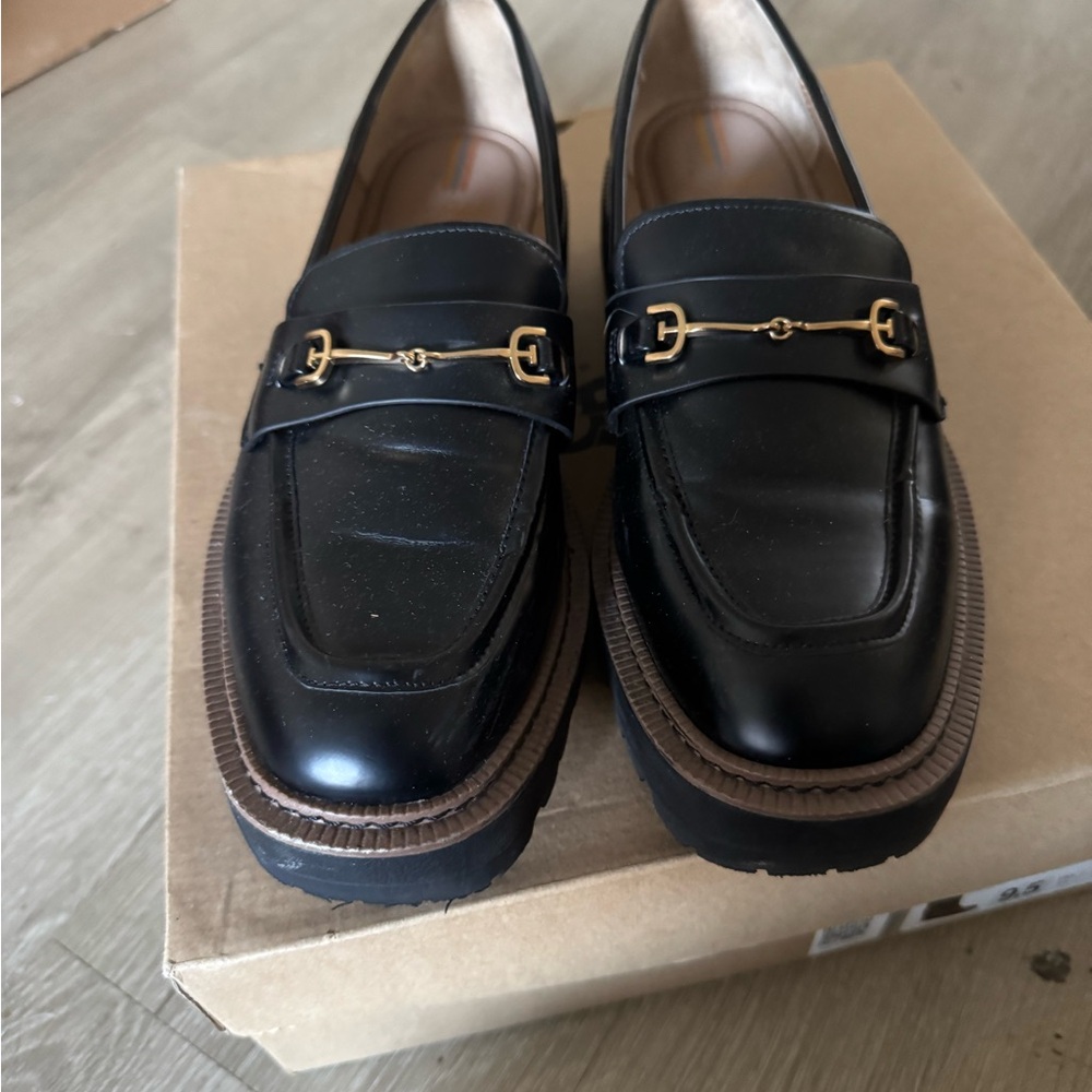 Sam Edelman Black Loafers with Gold Accent